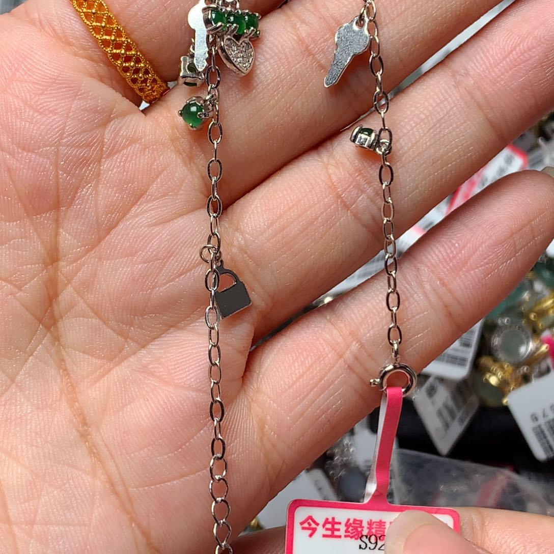 翡翠戒指银S925镶嵌天然翡翠手链