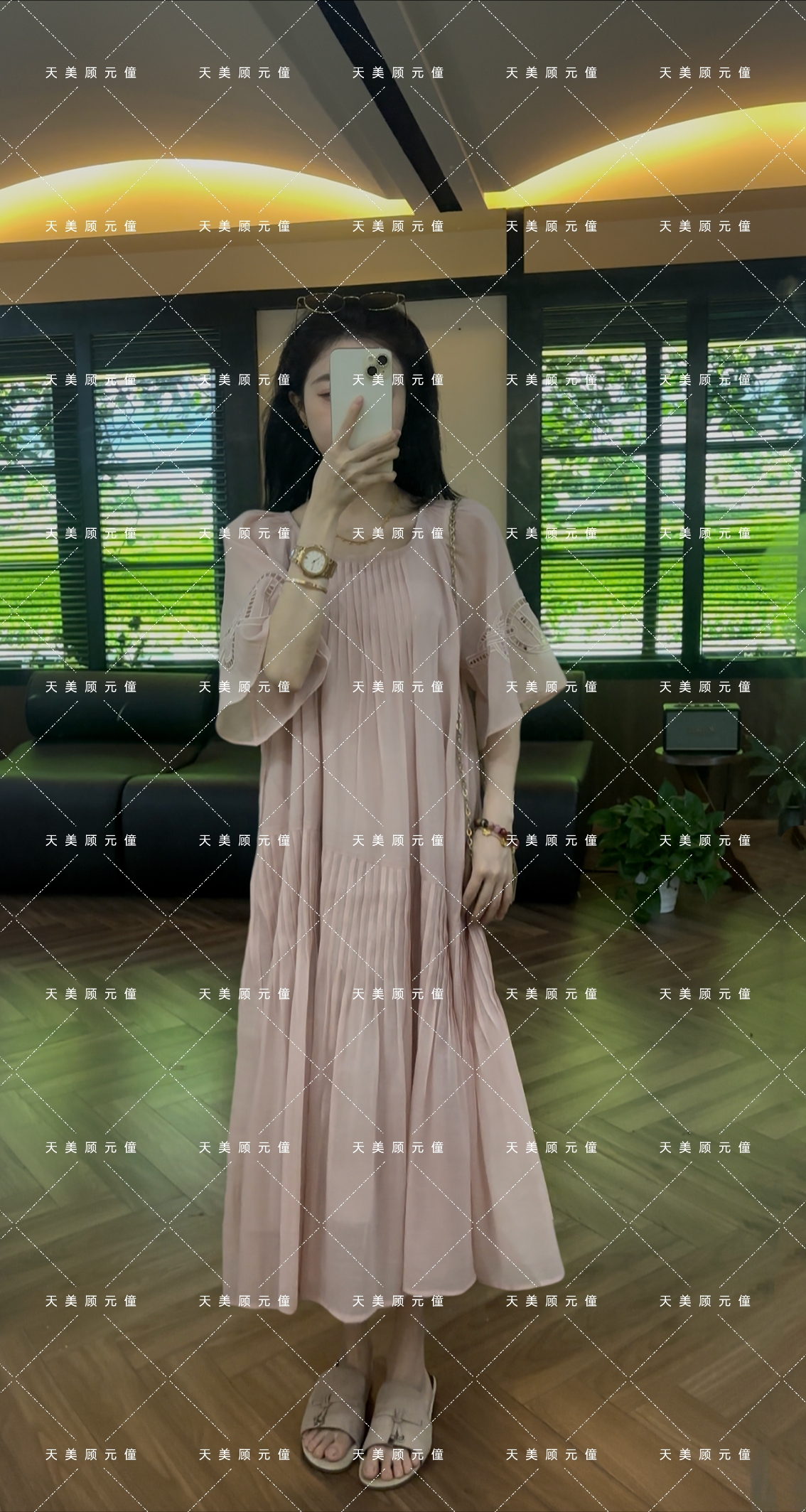 Honey SIurp【榕榕】25118H粉黛裙 醋酸亚麻圆领短袖款 女款 玫瑰粉