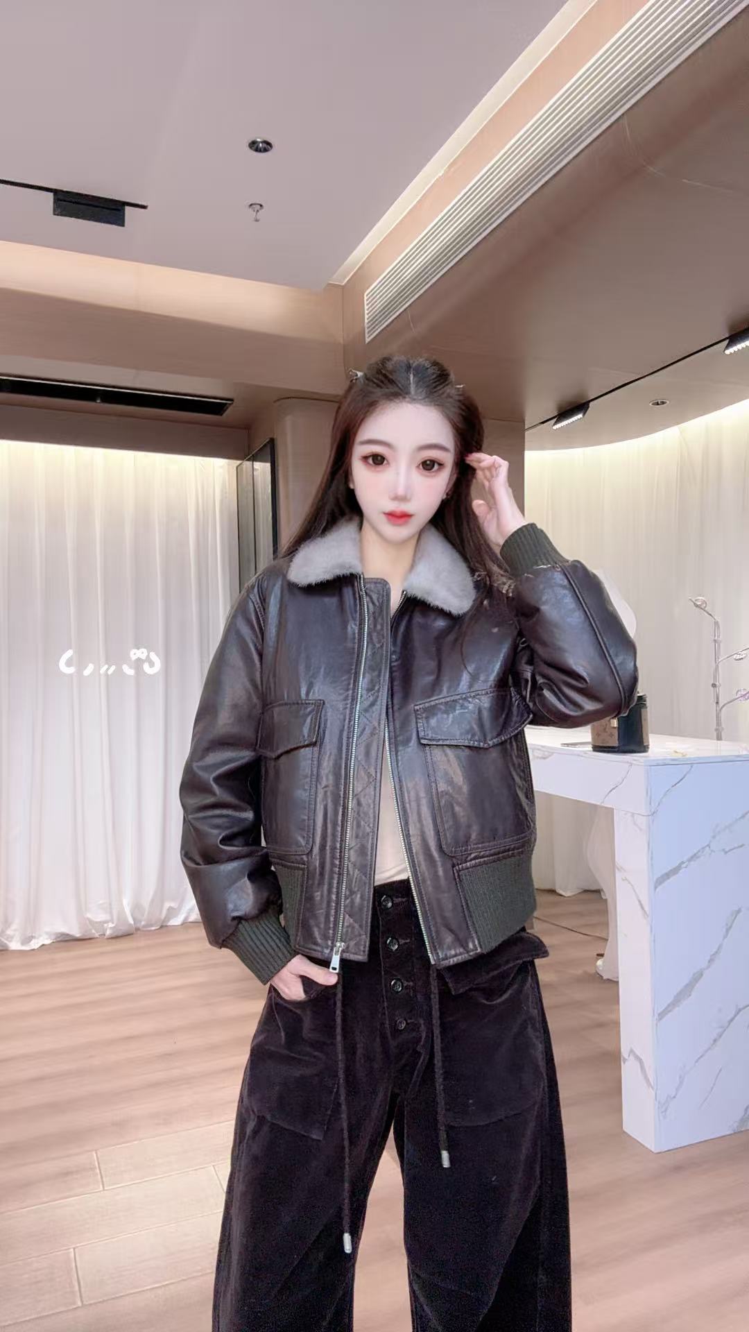 PINSHANGXIBAO/品尚喜新款皮衣外套女款水貂领真皮绵羊皮鹅绒服