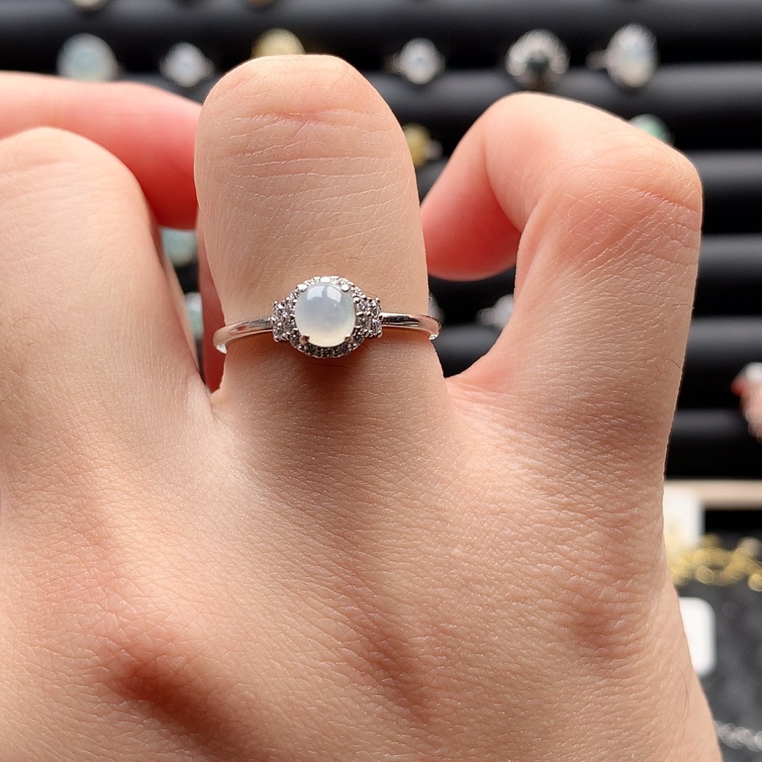 翡翠戒指银S925镶嵌0124