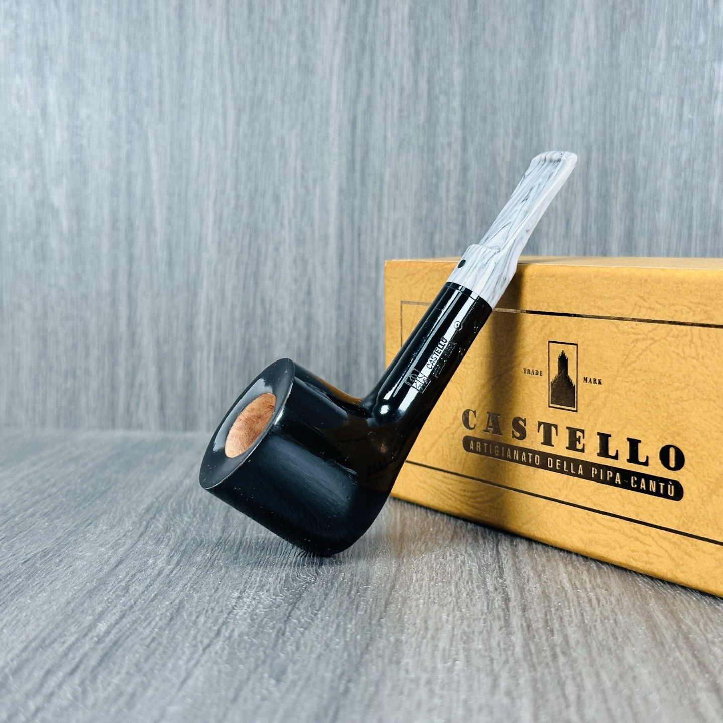 意大利Castello卡斯特罗手工石楠木烟斗黑色热门55 小直斗