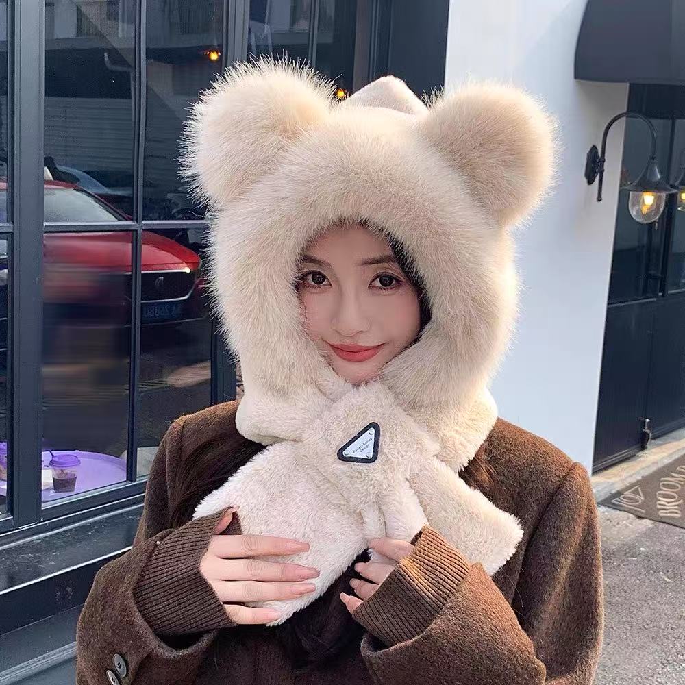 保暖防风可爱熊·短围巾帽