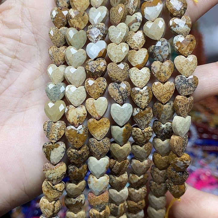 玛瑙/玉髓未镶嵌珠宝半成品天然图画石切面爱心卡8mm短条