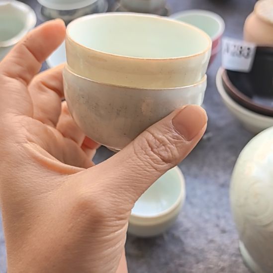 前***锦瓷片湖田窑杯两个全品一个