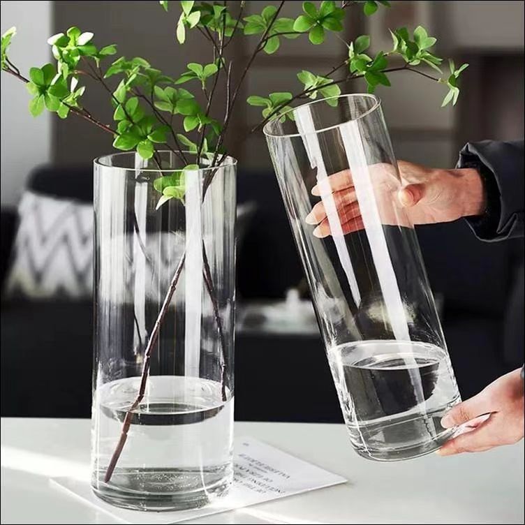 网红爆款高硼硅直筒玻璃花瓶水培鲜花客厅轻奢摆件1250直筒