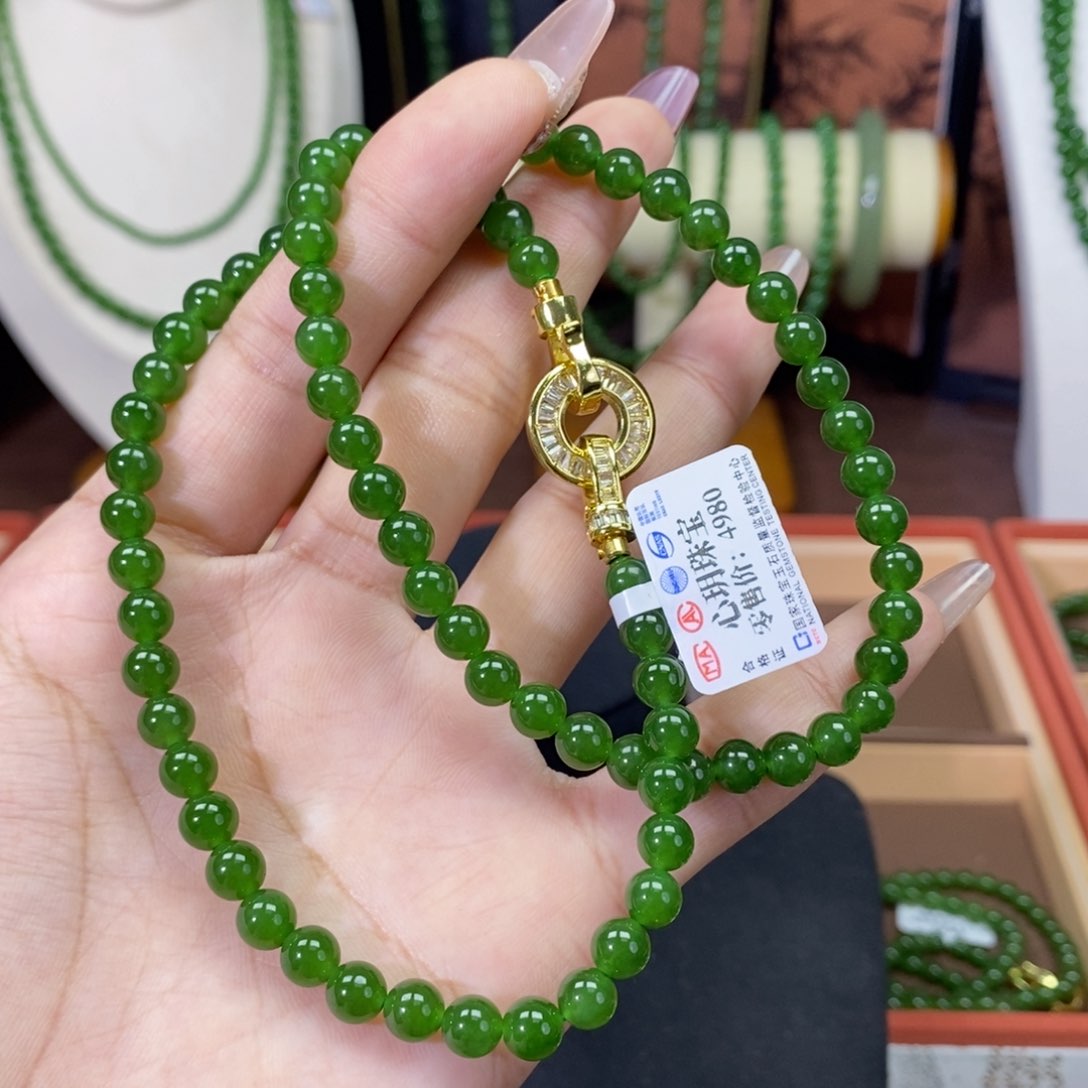 和田玉（碧玉）颈饰未镶嵌辣6mm高货