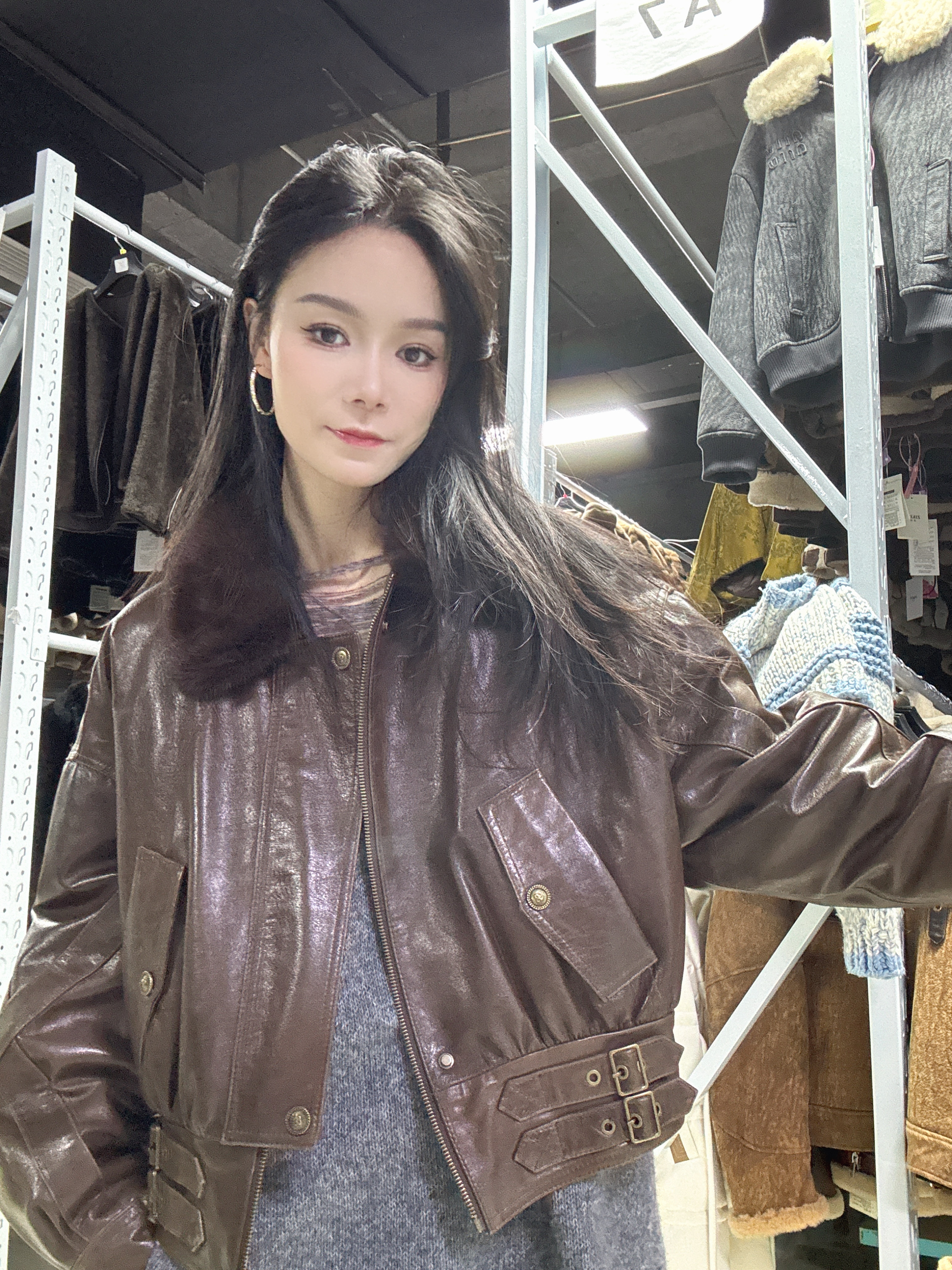 ZIKUO/紫阔新款皮毛一体大翻领真皮绵羊皮机车风皮鹅绒2517