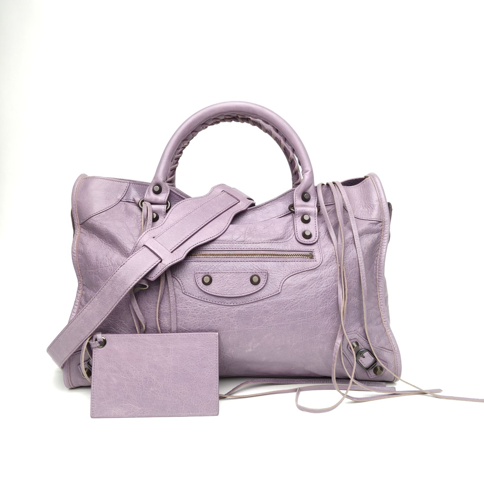 95新 Balenciaga/巴黎世家 【攀攀】机车包中号 紫色 皮革 钨钢扣