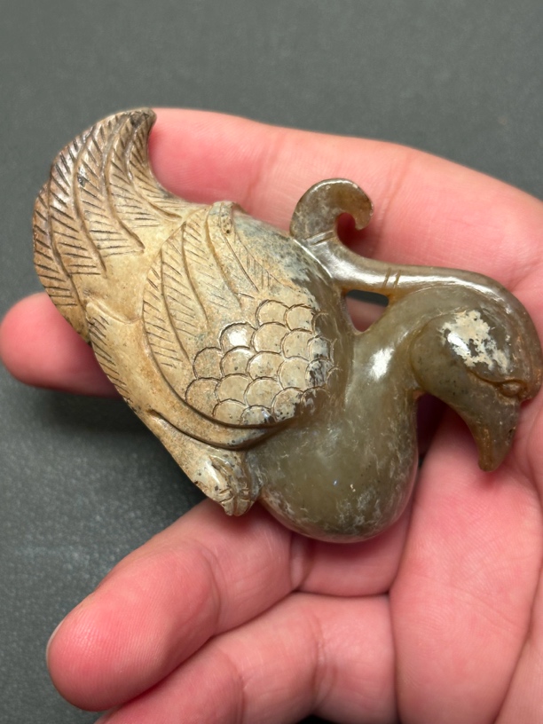 和田玉玄鸟手把件