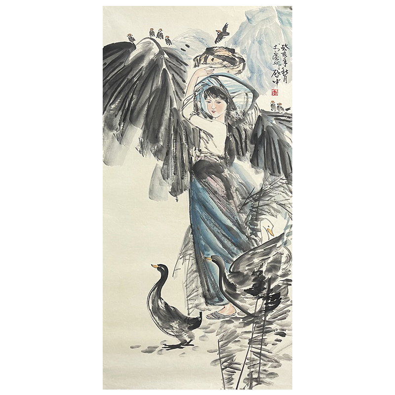 B-1476伍启中拖表画托裱136*68cm