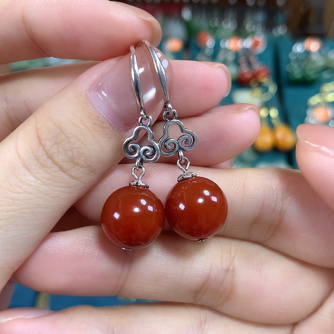 玛瑙/玉髓银S925镶嵌耳饰卡12mm左右