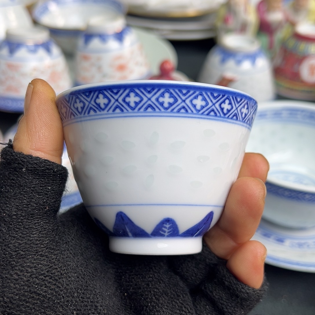 杯景德镇陶瓷青花玲珑二刚杯