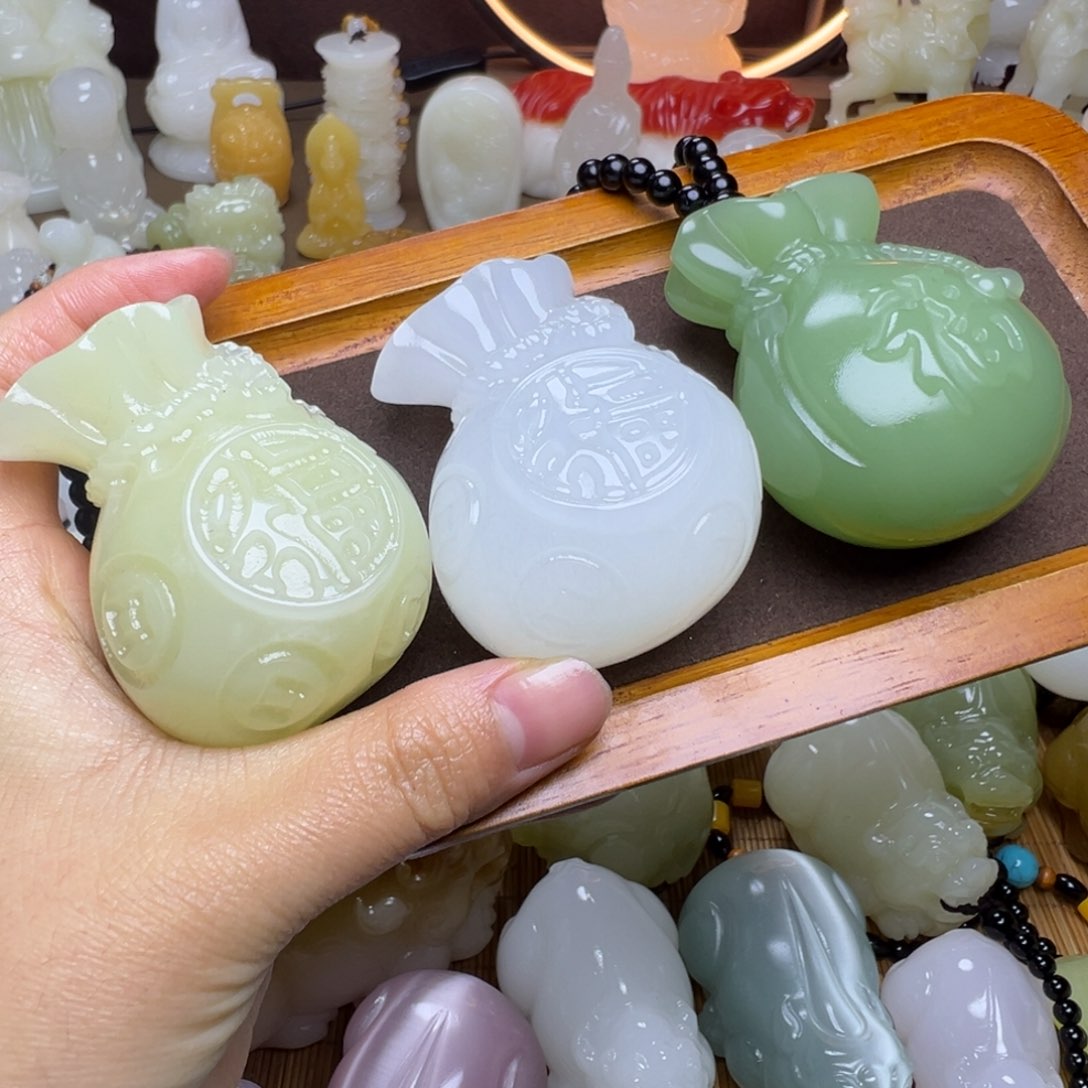 石材冷****）手工雕刻三个福袋