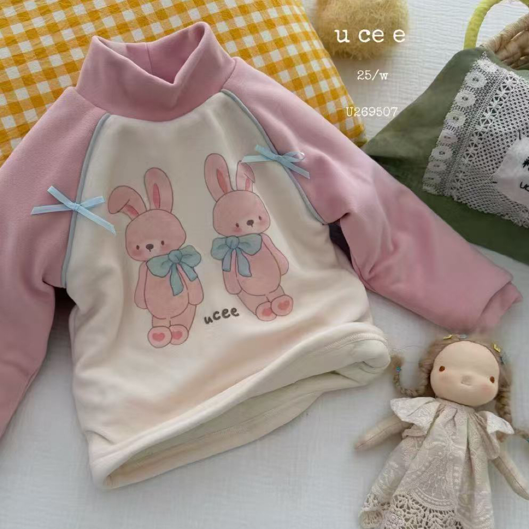 釉兮（现货）冬季女宝必备小暖炉保暖衣双兔子蚕丝棉婴儿打底衫儿童