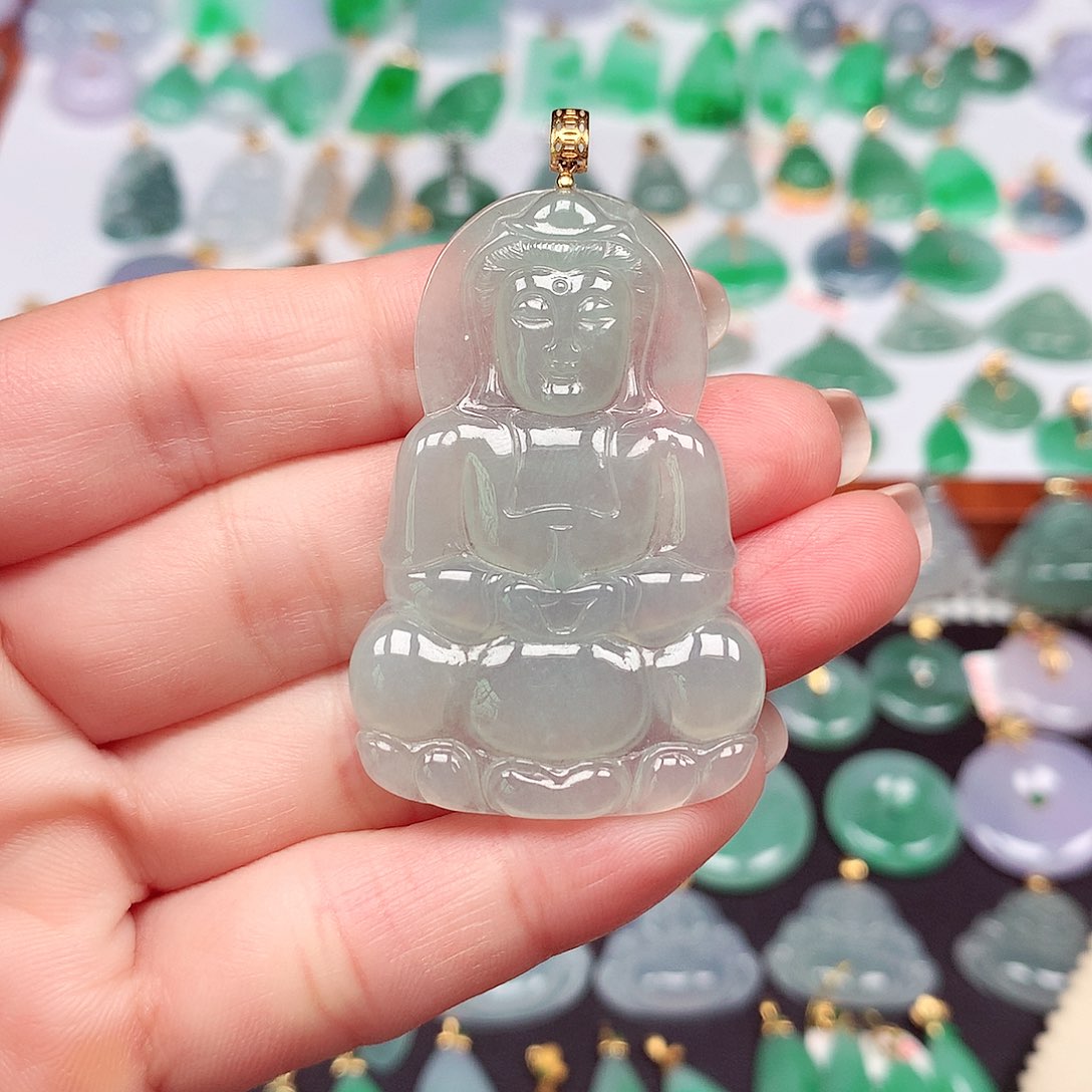 翡翠颈饰18K金镶嵌天然翡翠A货