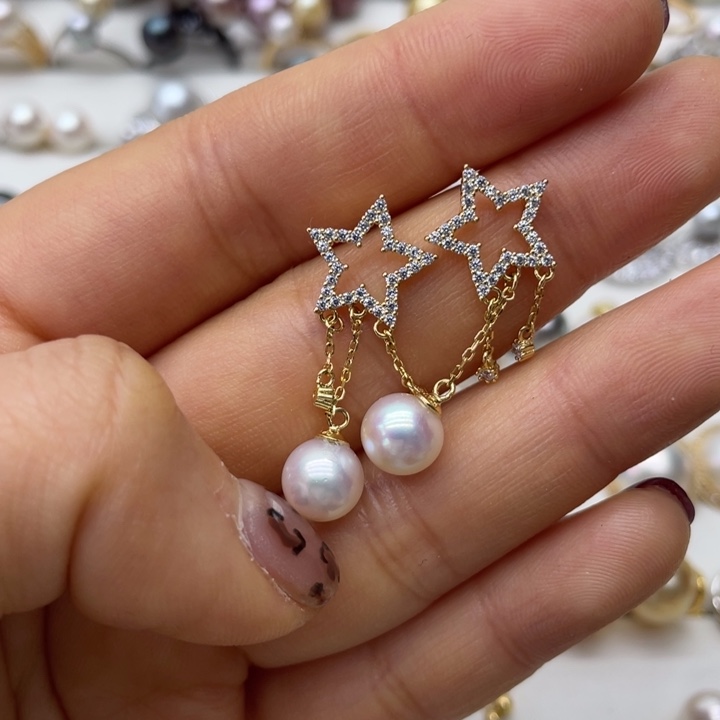 海水珍珠耳饰银S925镶嵌