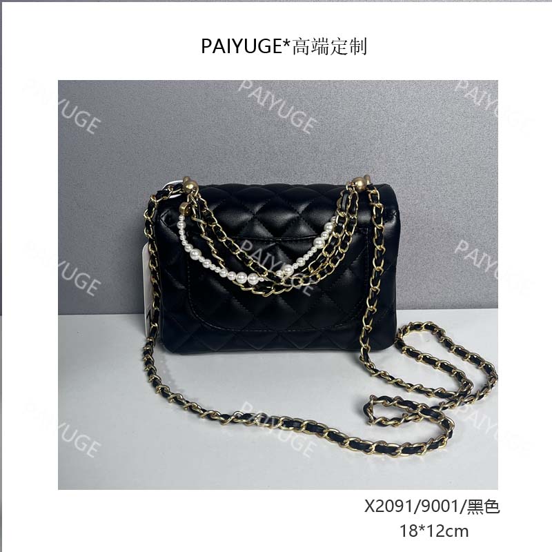 X2091/9001/黑色paiyuge高端订制百搭女士手提单肩斜挎包1735