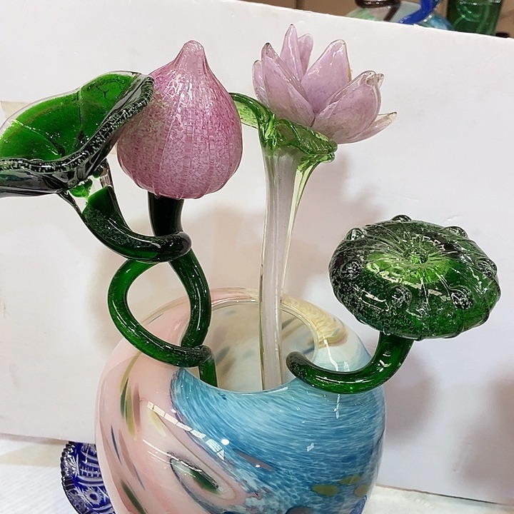 琉璃高度45厘米夜光琉璃荷花四件套