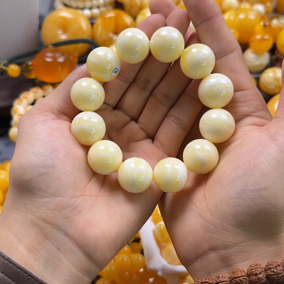 蜜蜡珠宝奇石未镶嵌同料白蜡焦皮20mm