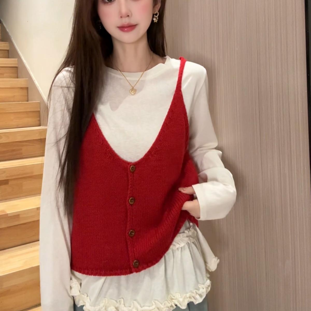 【现货】韩系v领针织马甲吊带背心女2025春季新款叠穿洋气减龄上衣