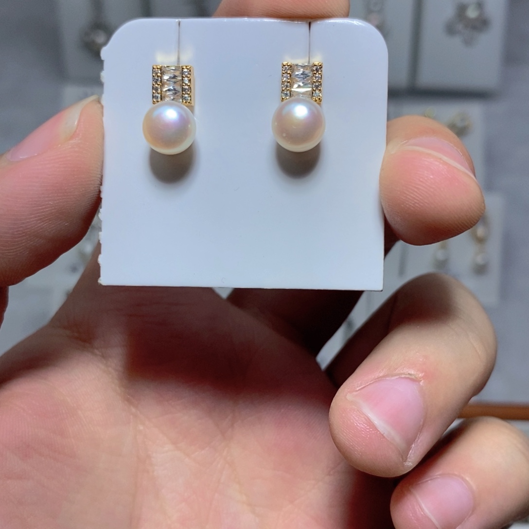 耳饰银S925镶嵌淡水珍珠