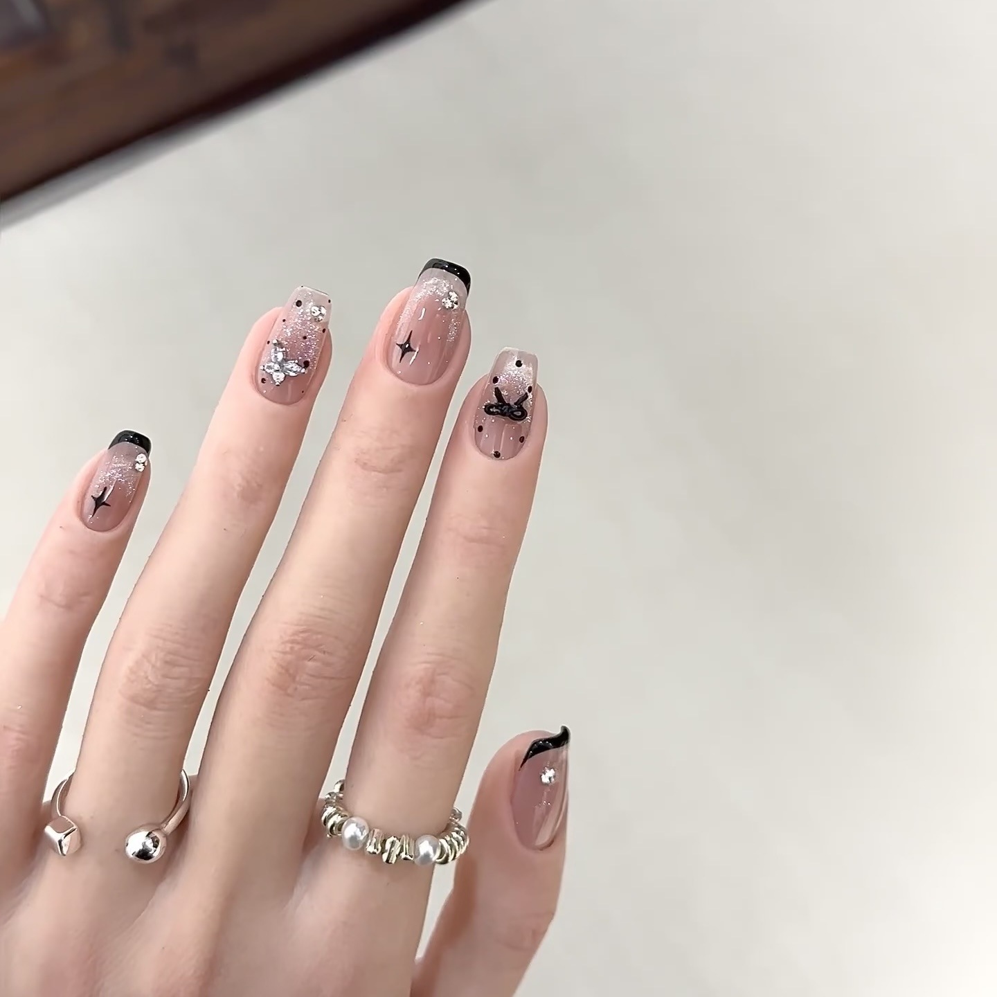 【富家千金】蔷薇粉水光猫眼法式链条粉色钻显白纯手工穿戴甲优雅