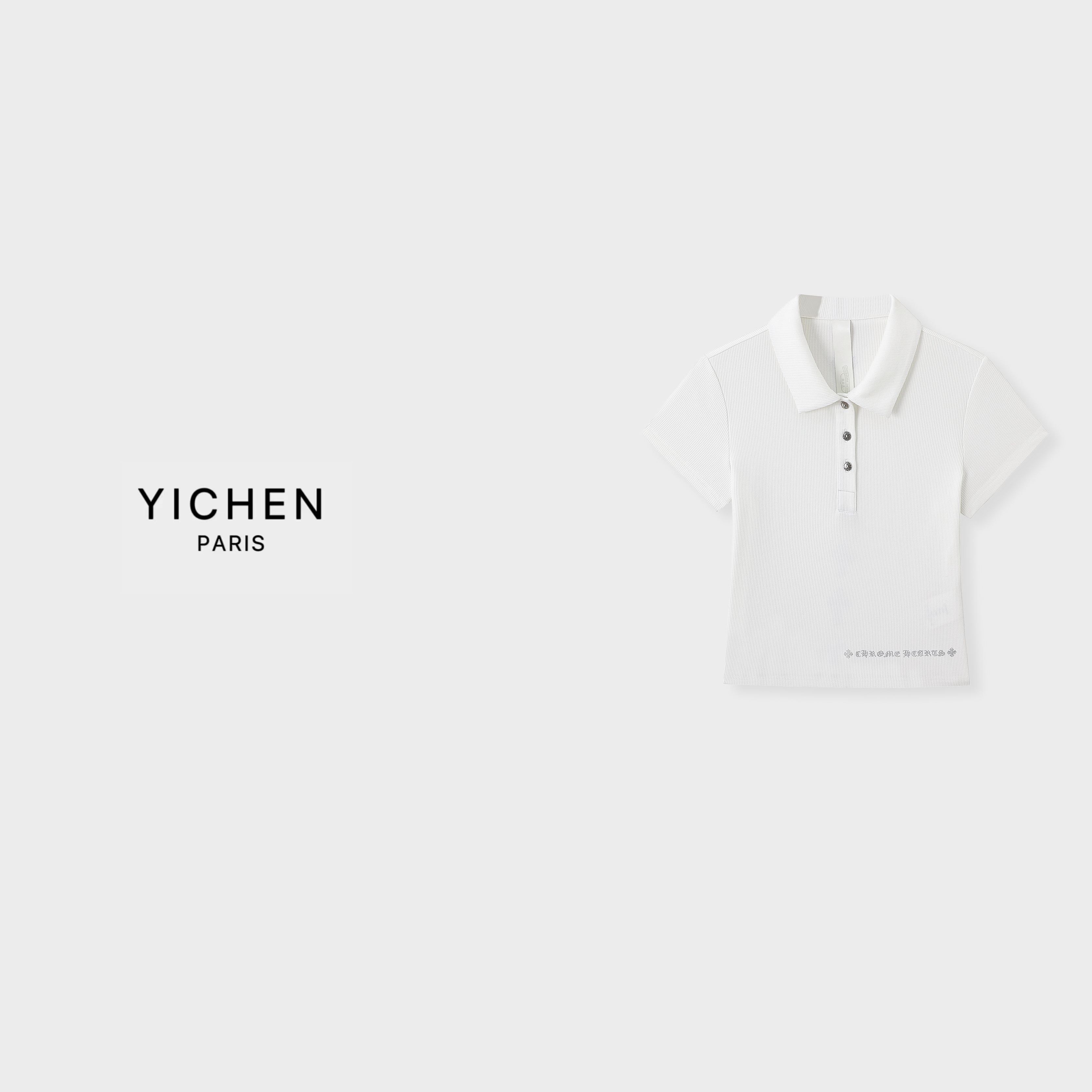YC 白色烫钻polo领短袖-3395