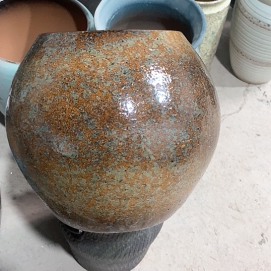 紫砂花盆口15高度23复古色圆