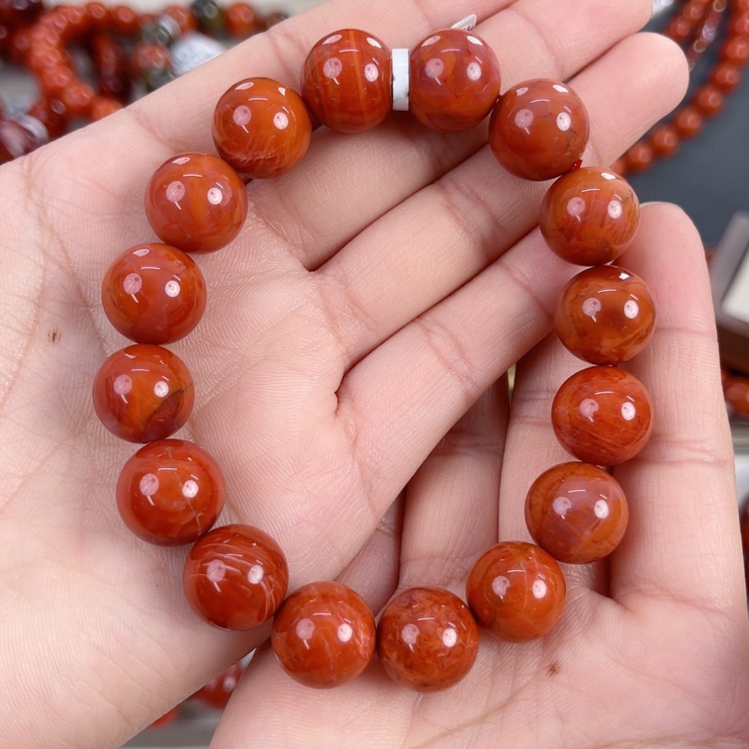 南红玛瑙未镶嵌瓦西柿子红双色满肉单圈13mm