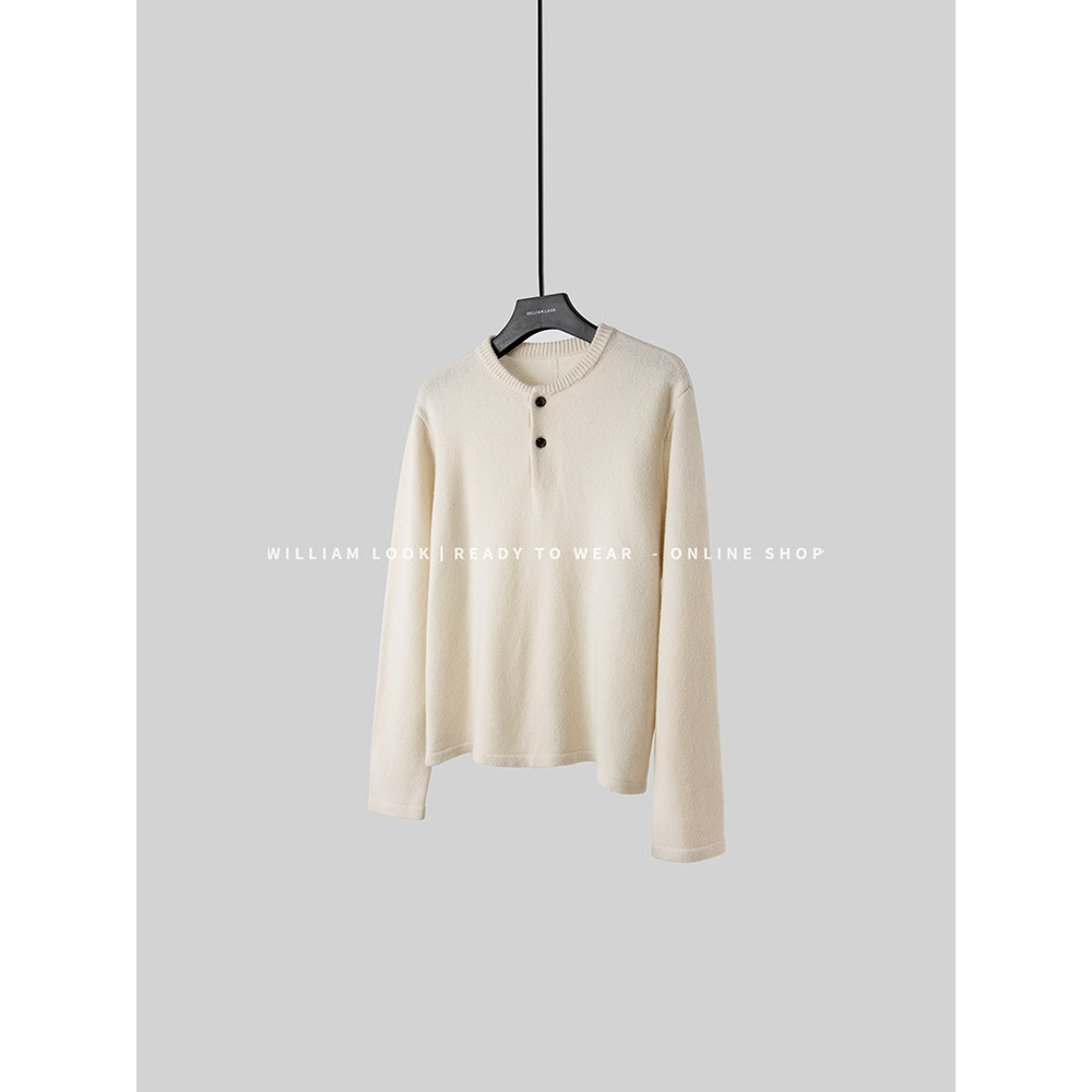 威廉威 男女同款【机场】原创100羊毛500g克重百搭简约内搭长袖V500