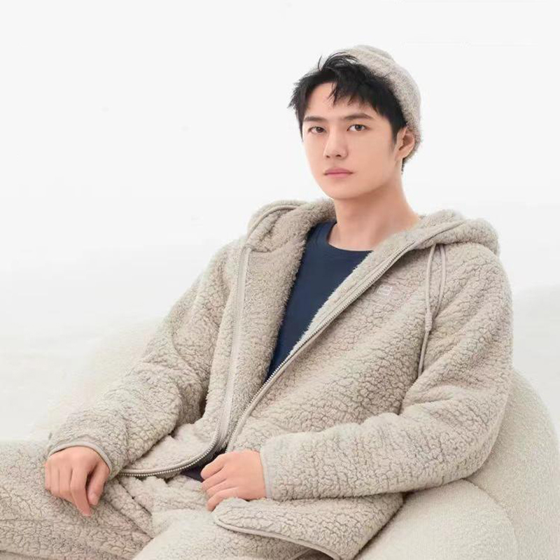 维多利亚【王一博同款】绒绒仿羊羔绒拉链加绒男女睡衣保暖家居服