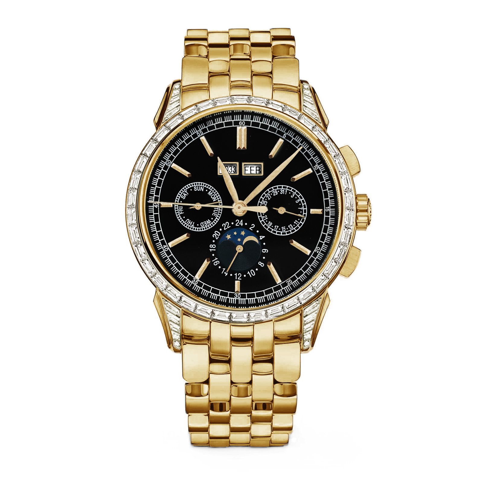金色超凡大师万年历潮流男士多功能防水时尚全自动机械腕表夜光