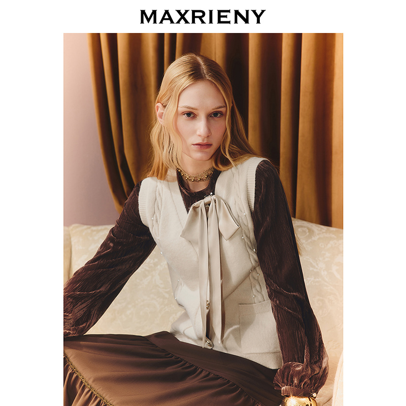 【CiCi专属】MAXRIENY千金V领开衫马夹背心小香风miu系穿搭马甲