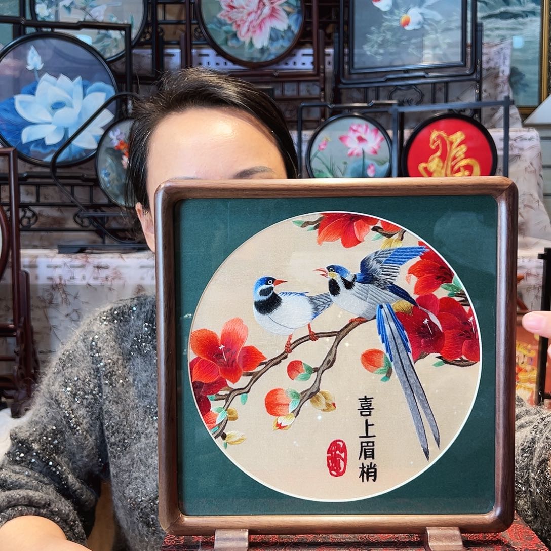 织绣苏绣摆台胡桃木手工双面