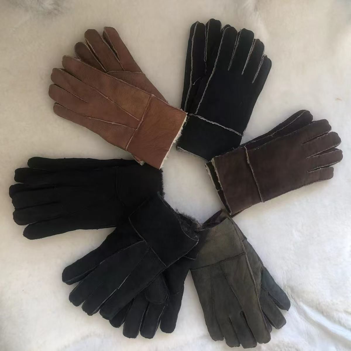 纯羊毛手套加厚皮毛一体防风保暖