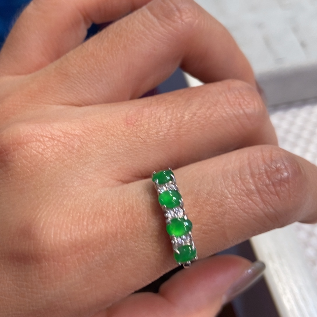 翡翠银S925镶嵌戒指天然缅甸