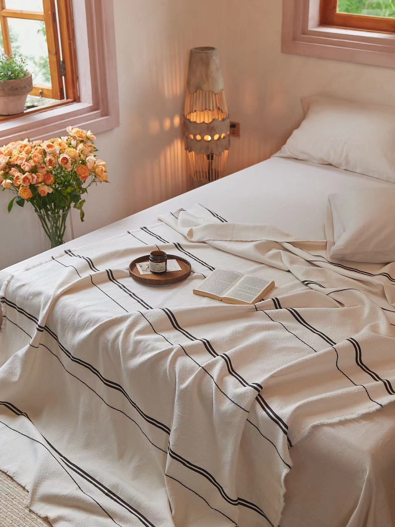 床盖毯【轻奢条纹】1.5X2米 高端轻奢单人四季可铺可盖休闲毯床盖