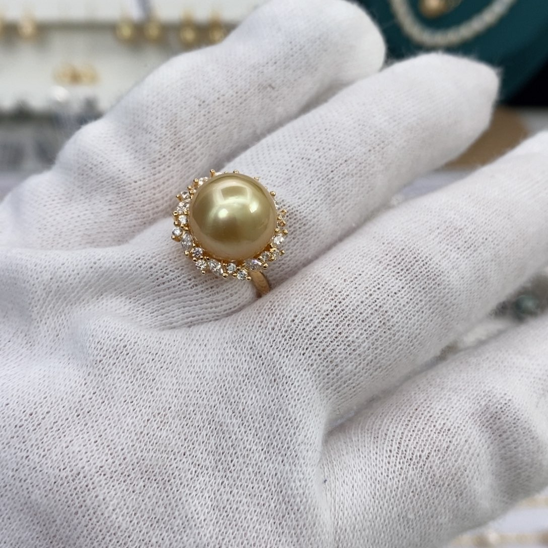 海水珍珠戒圈银S925镶嵌11-12m m