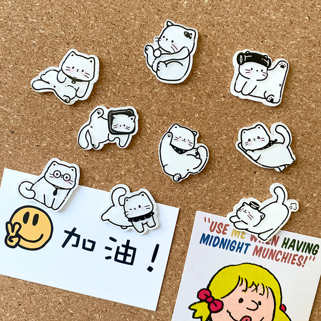 9个可爱卡通猫咪图钉黑白线条按钉软木板毛毡板照片墙装饰钉子