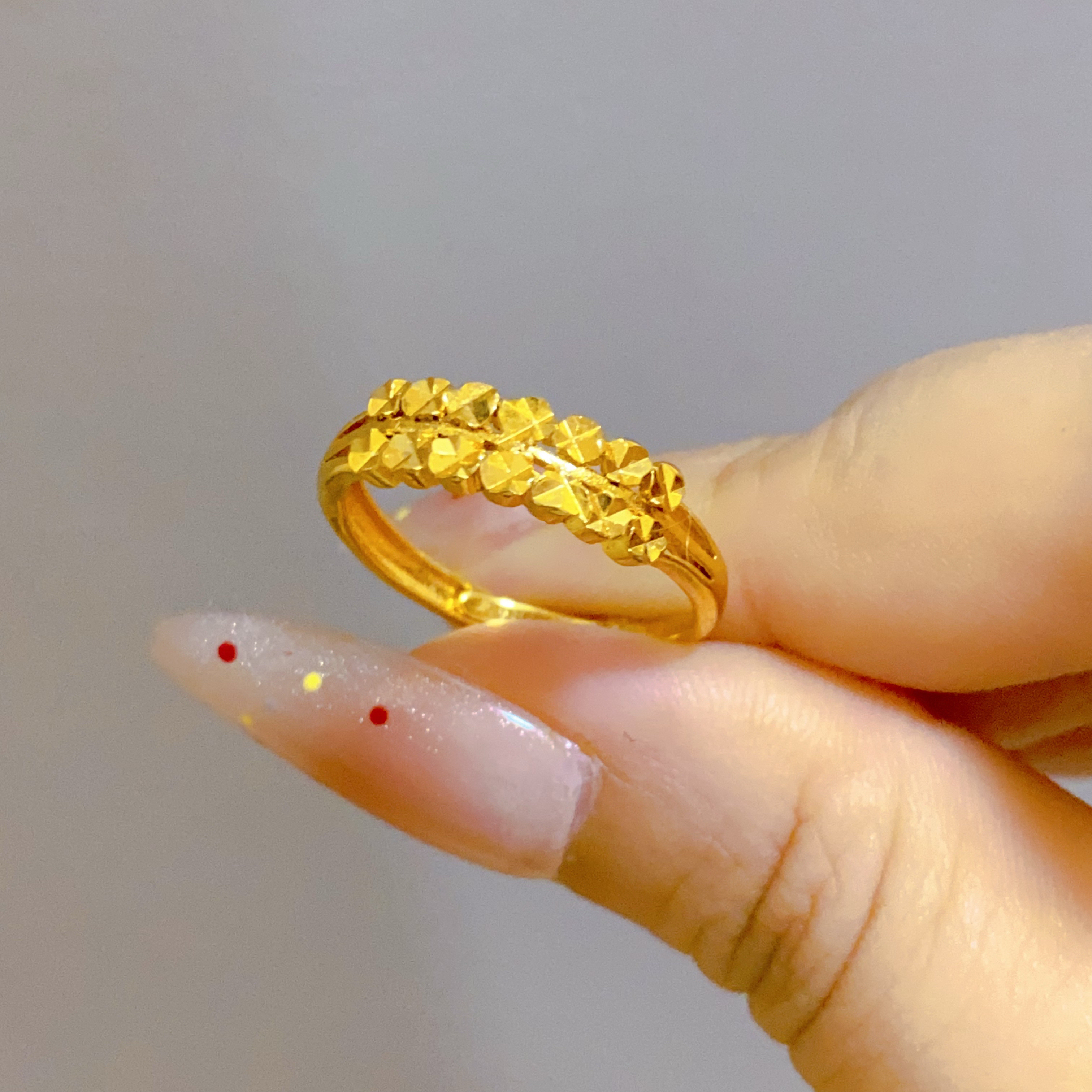 铜合金戒指 亮面双排小爱心戒指女百搭可调节不掉色指环A26