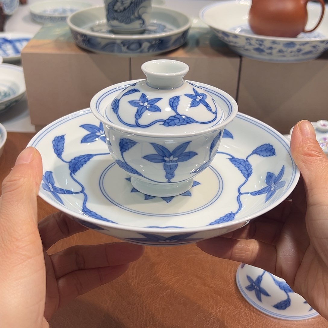 盖碗淼***淼栀子花卉盖碗➕壶承纯手工
