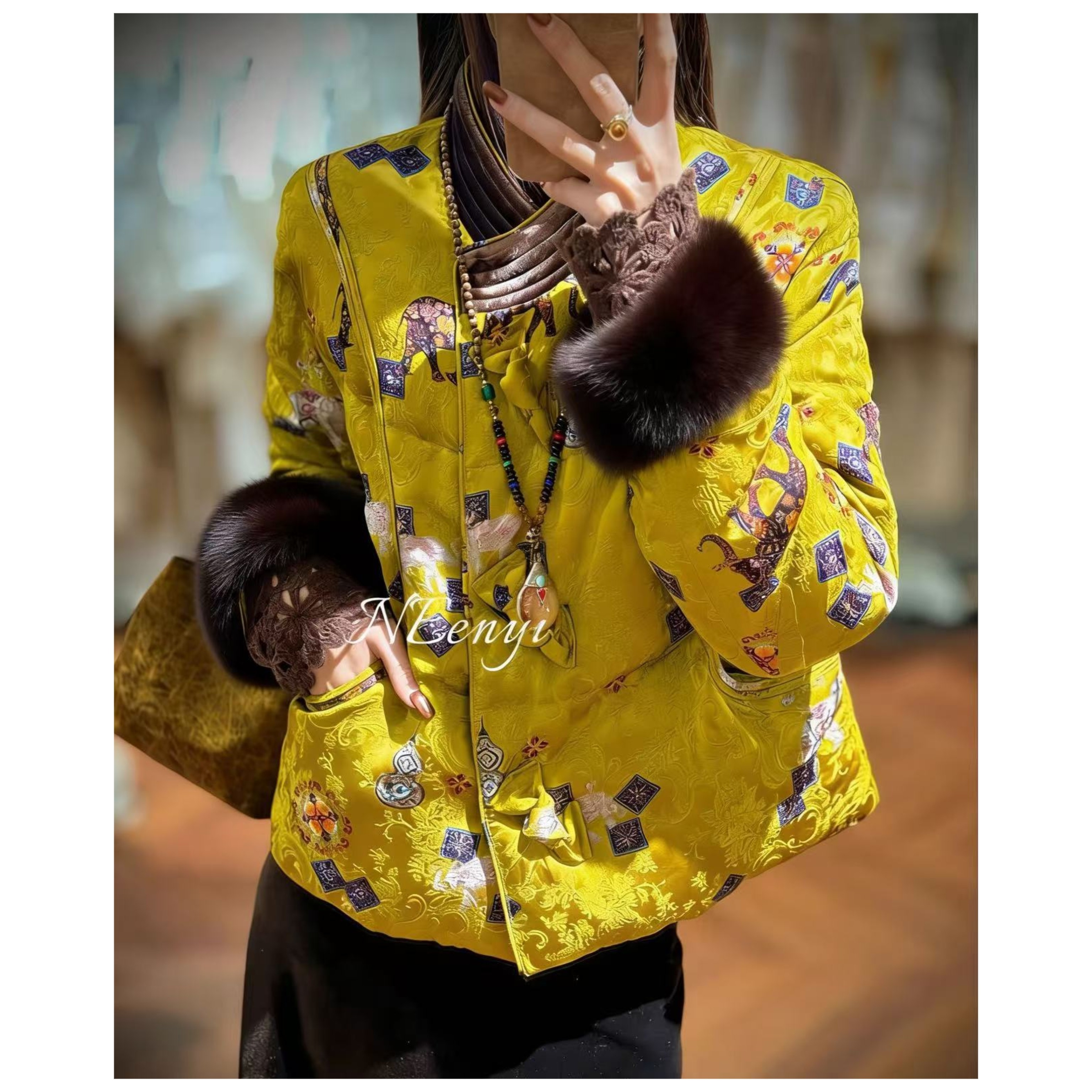 WYK M胸110长61重工高货暗纹提花刺绣中式贵气羽绒外套 4742