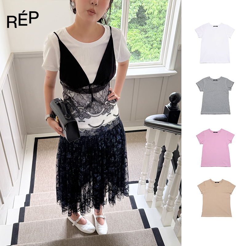 【5折】REP-COEMES设计师灰/白/棕/粉色修身短袖T 女装（特价NO退换）