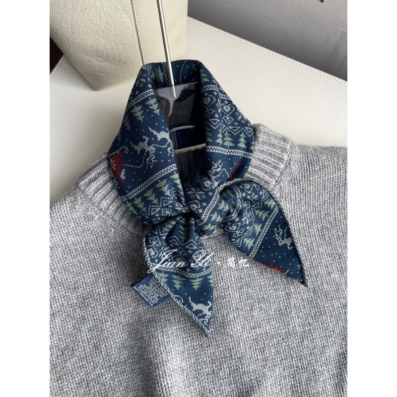 【林间圣诞】经典百搭真丝桑蚕丝羊毛62方巾双面围巾丝巾女