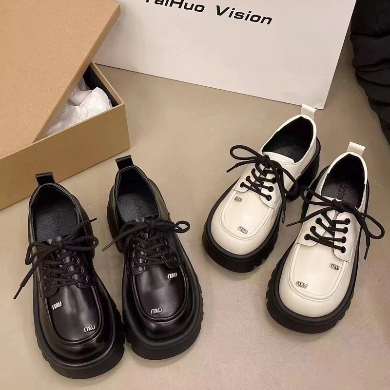 爆款真皮厚底英伦风小皮鞋女2024新款乐福鞋百搭复古增高高跟单鞋