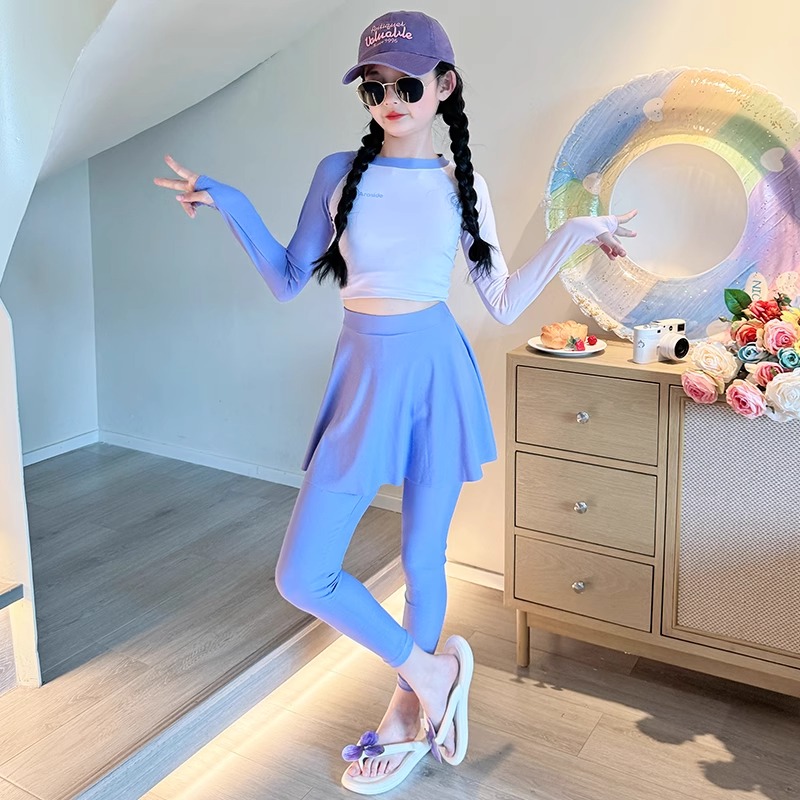 女童高颜值泳衣2025新款儿童长袖长裤泳装大童女孩分体防晒游泳衣