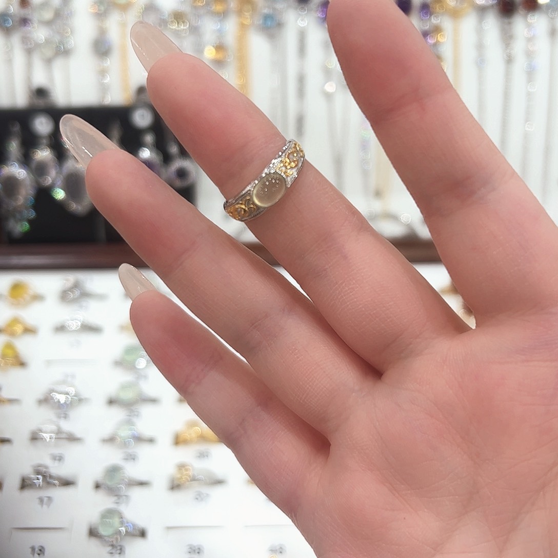 蛇纹石玉银S925镶嵌戒指戒指