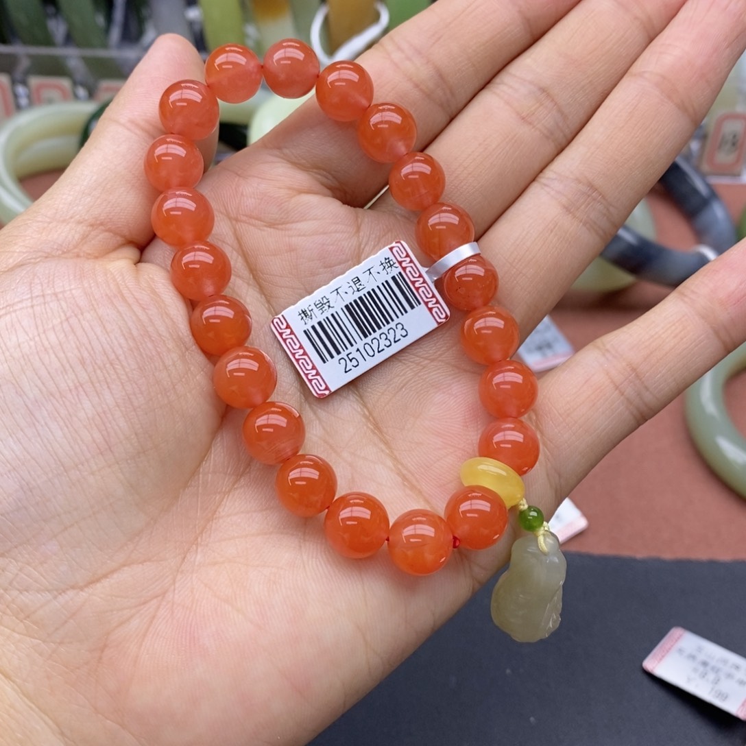 漫***雪南红玛瑙未镶嵌手串卡9+