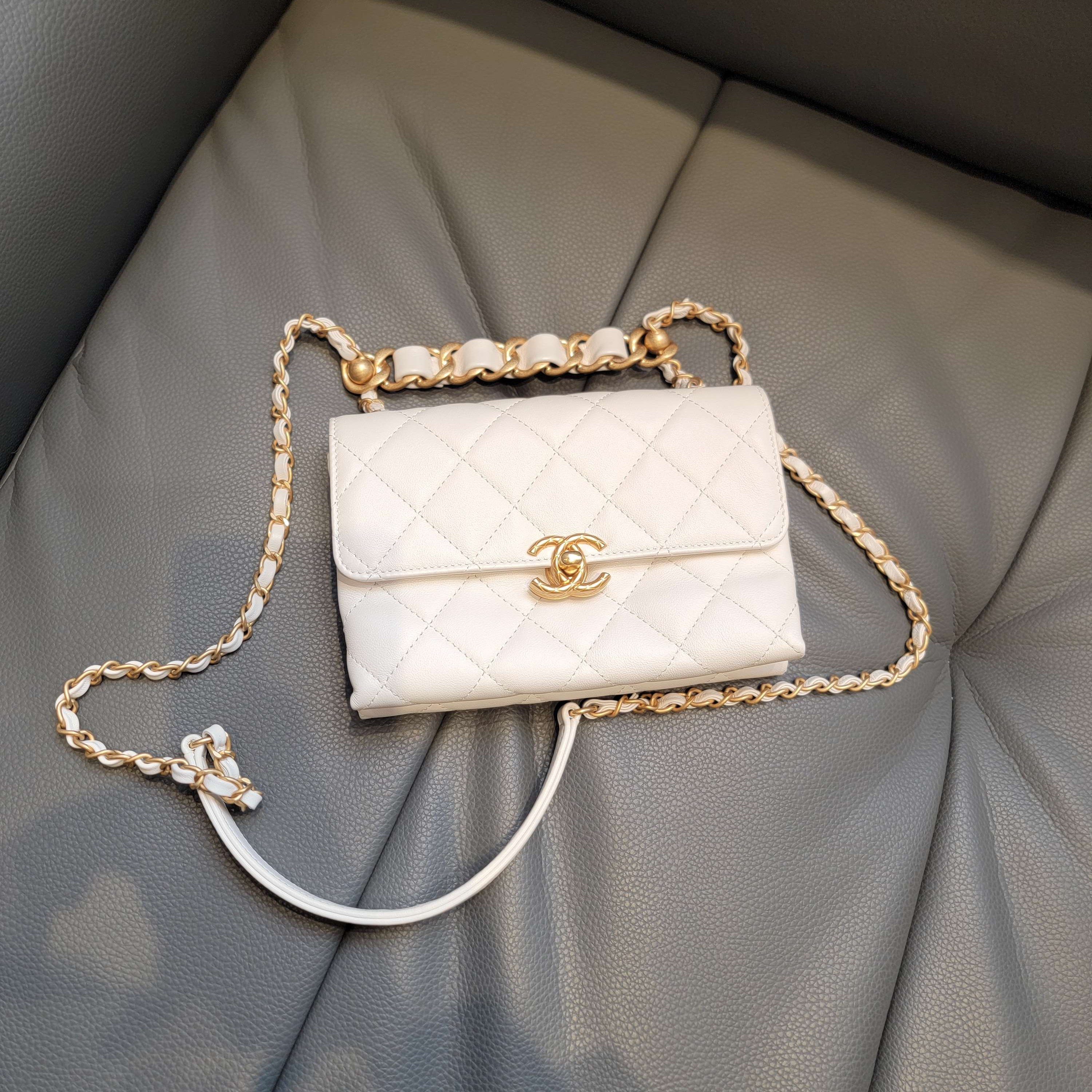 99新 Hermes/爱马仕 22s芯片款手柄链条信封包 二手奢侈品