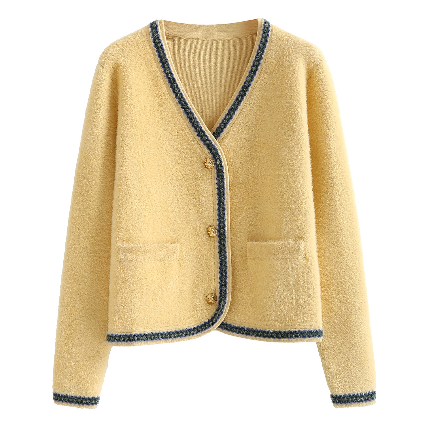 中长款V领毛针织衫通勤风短款纯色常规款女厚款